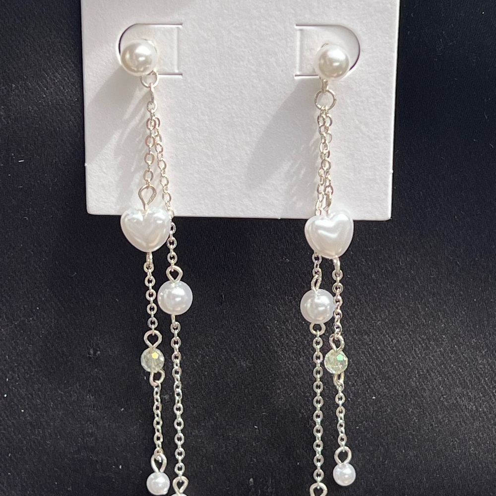 Lucky Brand Silver-Tone Heart & Pearl Drop Earrings - White